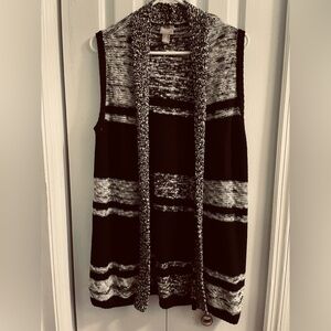 Chicos striped knit long open front vest, large